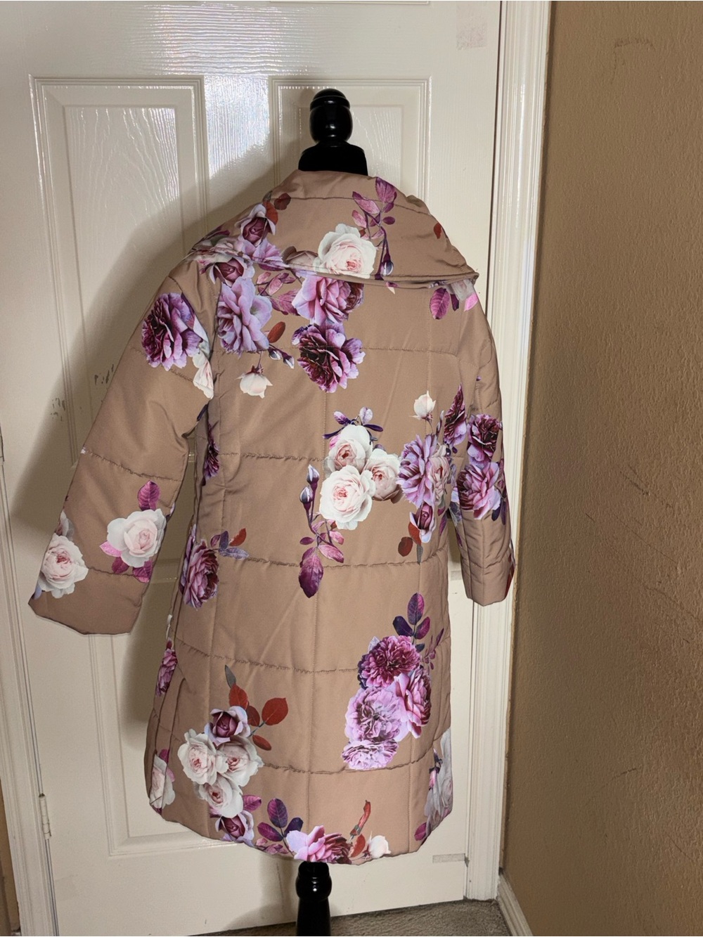 Isaac Mizrahi Live! Quilted Floral Printed Puffer Coat-Pink-XS - Picture 3 of 10